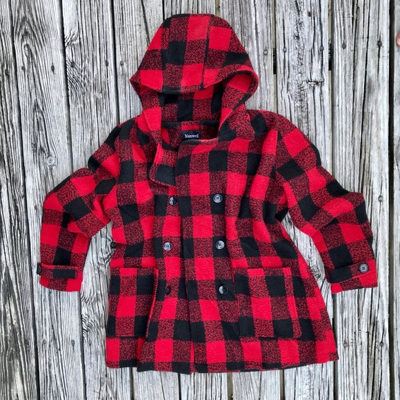 Ladies MAXWELL STUDIO Fall Winter Buffalo Plaid Hooded Pea Coat Jacket XL - Picture 2 of 14
